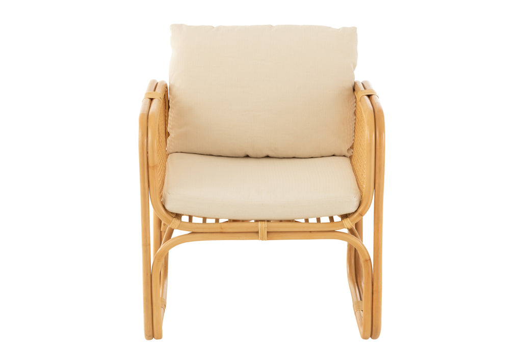 Arm Chair+Cushion Rattan/Textile Natural/White-Fauteuils-J-Line