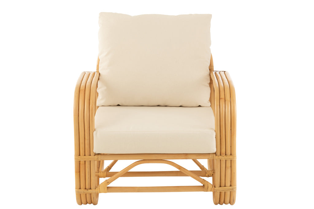 Arm Chair+Cushion Rattan/Textile Natural/White-Fauteuils-J-Line