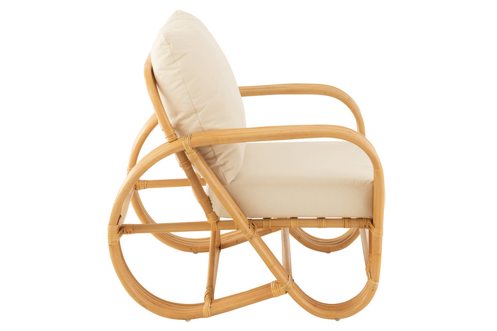 Arm Chair+Cushion Rattan/Textile Natural/White-Fauteuils-J-Line