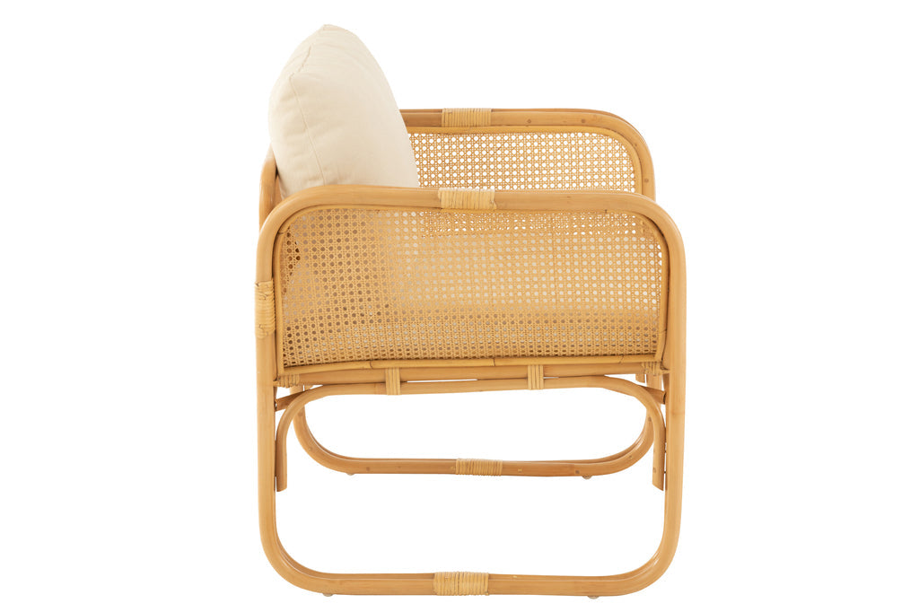 Arm Chair+Cushion Rattan/Textile Natural/White-Fauteuils-J-Line