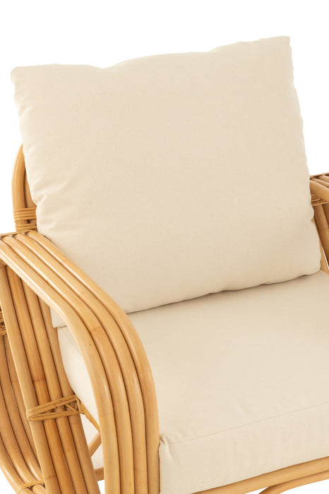 Arm Chair+Cushion Rattan/Textile Natural/White-Fauteuils-J-Line