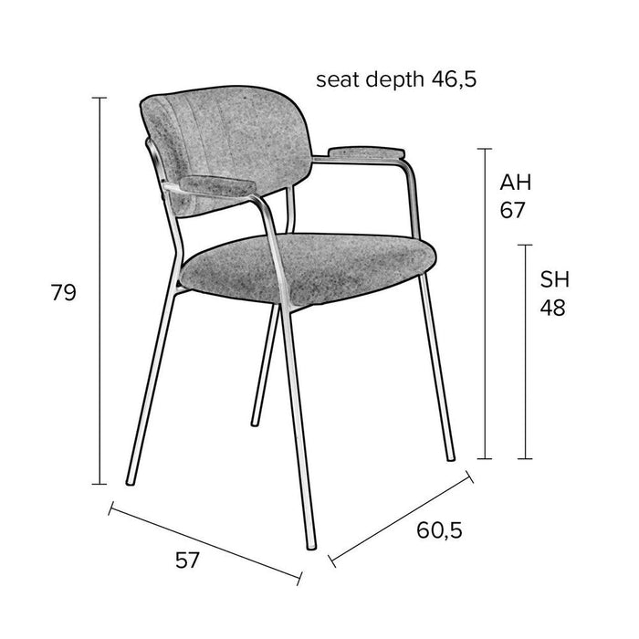 Armstoel Jolien Black/Grey Fr-Eetkamerstoelen-Creating Home