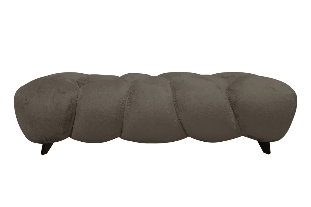 PTMD Nubibus bank in taupe polyester met een zachte, gewatteerde structuur en zwarte poten.