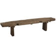 Bruin bankje van gerecycled hout met een robuuste, rustieke uitstraling, afmeting 190x38x46 cm.