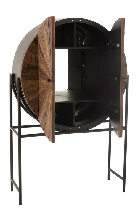 Bar Cabinet Shanil Recycled Wood/Mdf Brown/Black-Wijnkasten-J-Line