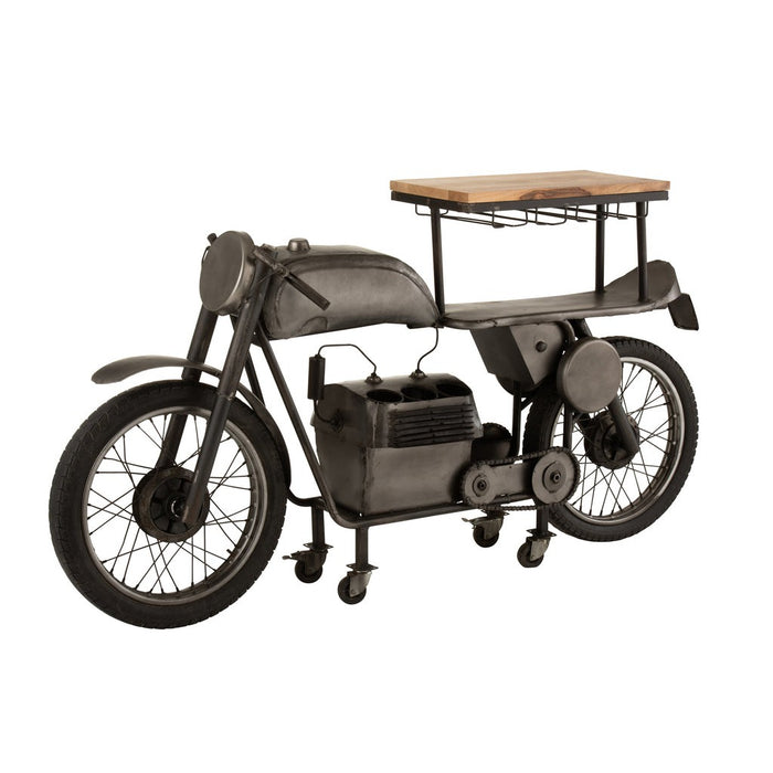 Bar Motorcycle 12 Glasses 6 Bottles Metaal | Mango Hout Dark Grey | Natuurlijk-Wijnrekken-J-Line