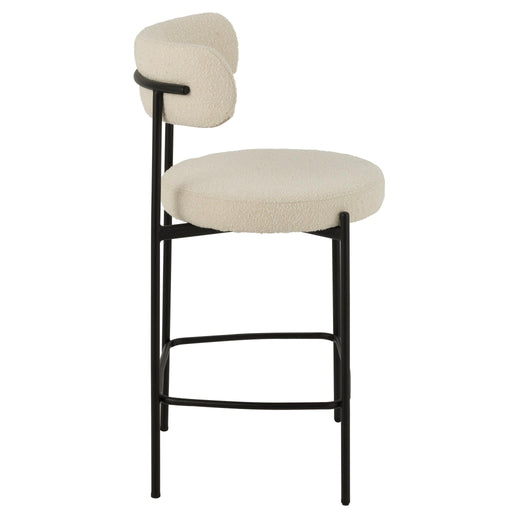 Barkruk Bar Stoel Bouclé Plywood/Polyester Wit/Zwart 48x53x97 cm-Barkrukken-J-Line