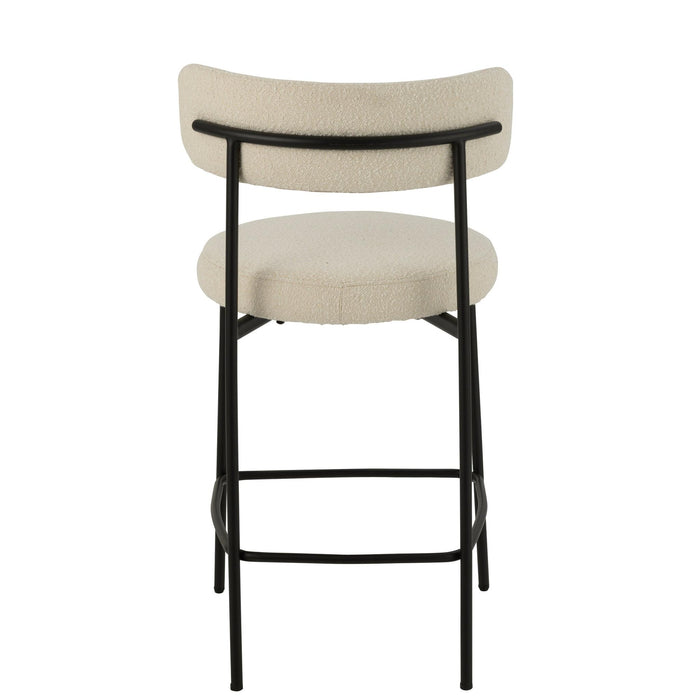 Barkruk Bar Stoel Bouclé Plywood/Polyester Wit/Zwart 48x53x97 cm-Barkrukken-J-Line