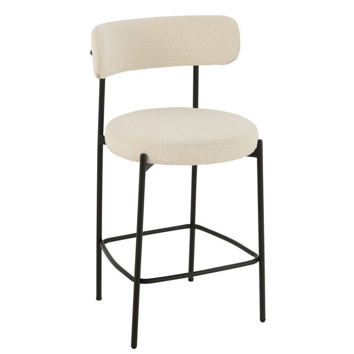 Barkruk Bar Stoel Bouclé Plywood/Polyester Wit/Zwart 48x53x97 cm-Barkrukken-J-Line