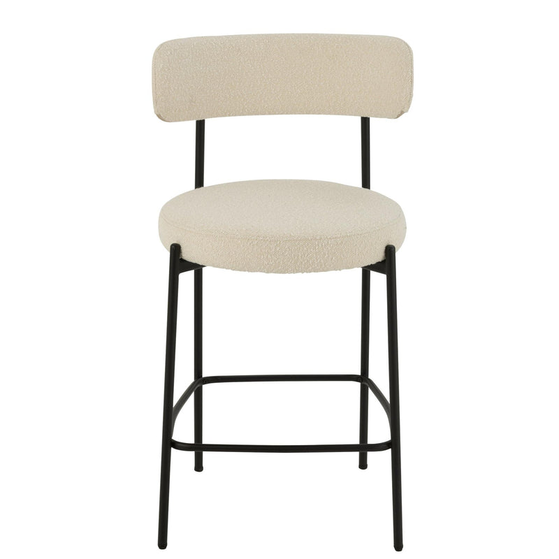 Barkruk Bar Stoel Bouclé Plywood/Polyester Wit/Zwart 48x53x97 cm-Barkrukken-J-Line