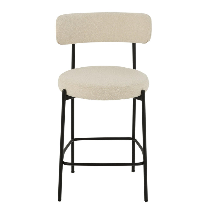 Barkruk Bar Stoel Bouclé Plywood/Polyester Wit/Zwart 48x53x97 cm-Barkrukken-J-Line