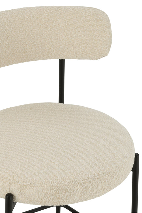 Barkruk Bar Stoel Bouclé Plywood/Polyester Wit/Zwart-Barkrukken-J-Line