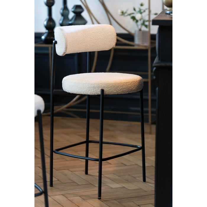 Barkruk Bar Stoel Bouclé Plywood/Polyester Wit/Zwart-Barkrukken-J-Line
