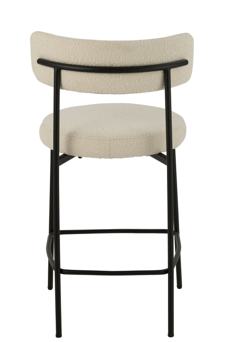 Barkruk Bar Stoel Bouclé Plywood/Polyester Wit/Zwart-Barkrukken-J-Line