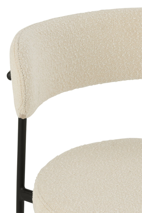 Barkruk Bar Stoel Bouclé Plywood/Polyester Wit/Zwart-Barkrukken-J-Line