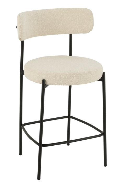 Barkruk Bar Stoel Bouclé Plywood/Polyester Wit/Zwart-Barkrukken-J-Line