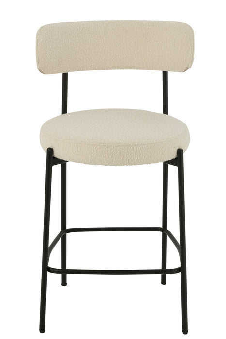 Barkruk Bar Stoel Bouclé Plywood/Polyester Wit/Zwart-Barkrukken-J-Line