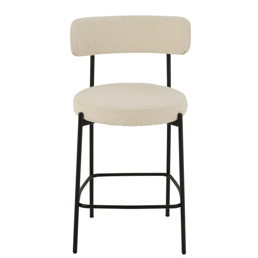 Barkruk Bar Stoel Bouclé Plywood/Polyester Wit/Zwart-Barkrukken-J-Line