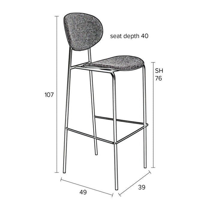 Barkruk Donny Grey hoogte 107 cm-Barkrukken-Creating Home