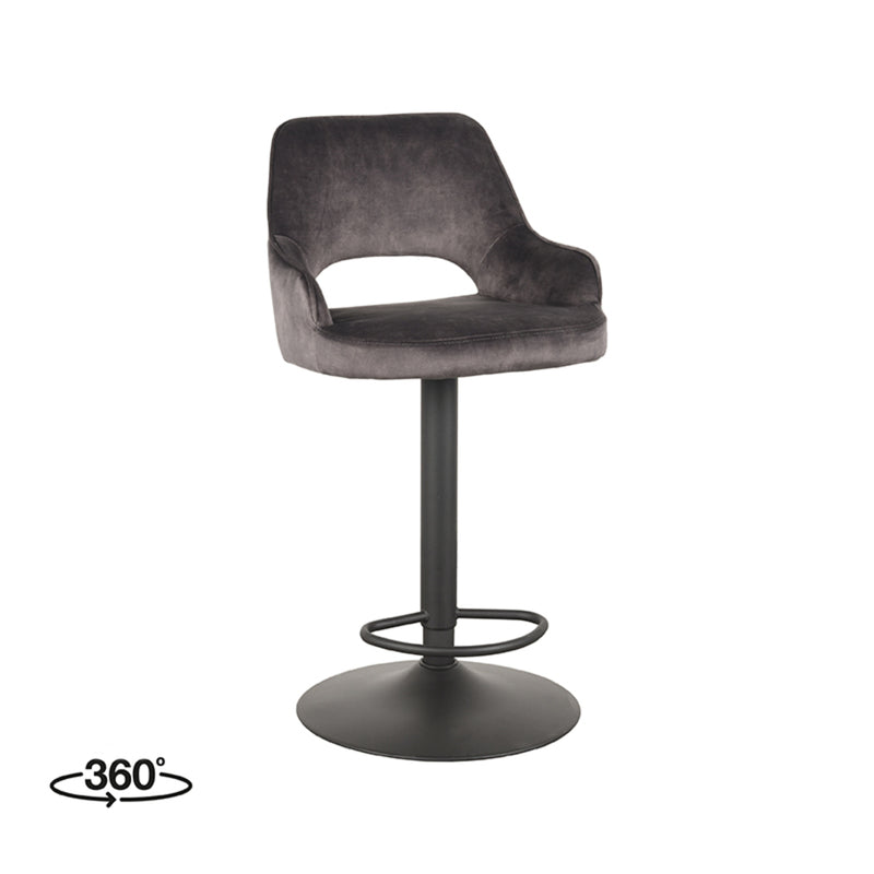 Barkruk Fer Antraciet Velours Gaslift 50x52x110 cm-Barkrukken-LABEL51