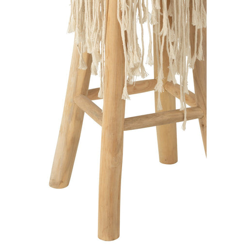 Barstoel Franjes hout/macrame wit-Krukjes-J-Line