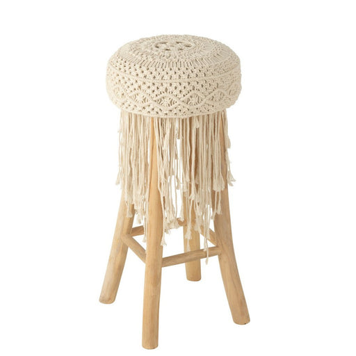 Barstoel Franjes hout/macrame wit-Krukjes-J-Line
