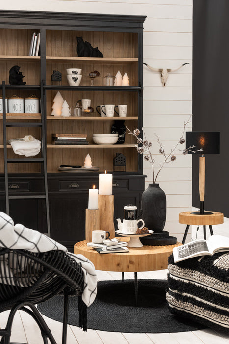 Bibliotheekkast+ladder Hout zwart/naturel-Boekenkasten-J-Line