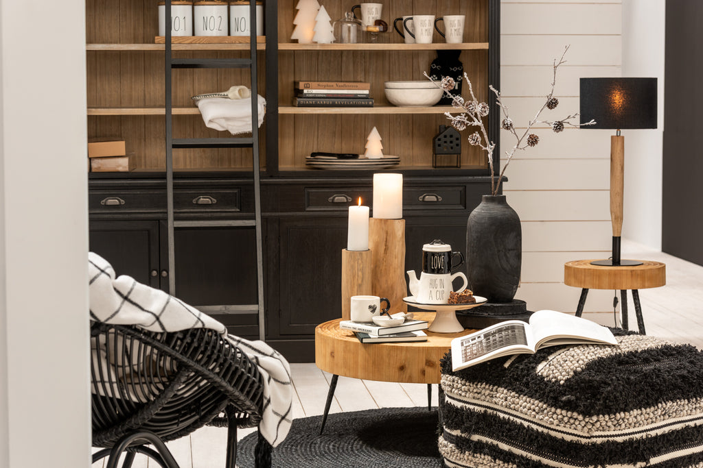 Bibliotheekkast+ladder Hout zwart/naturel-Boekenkasten-J-Line