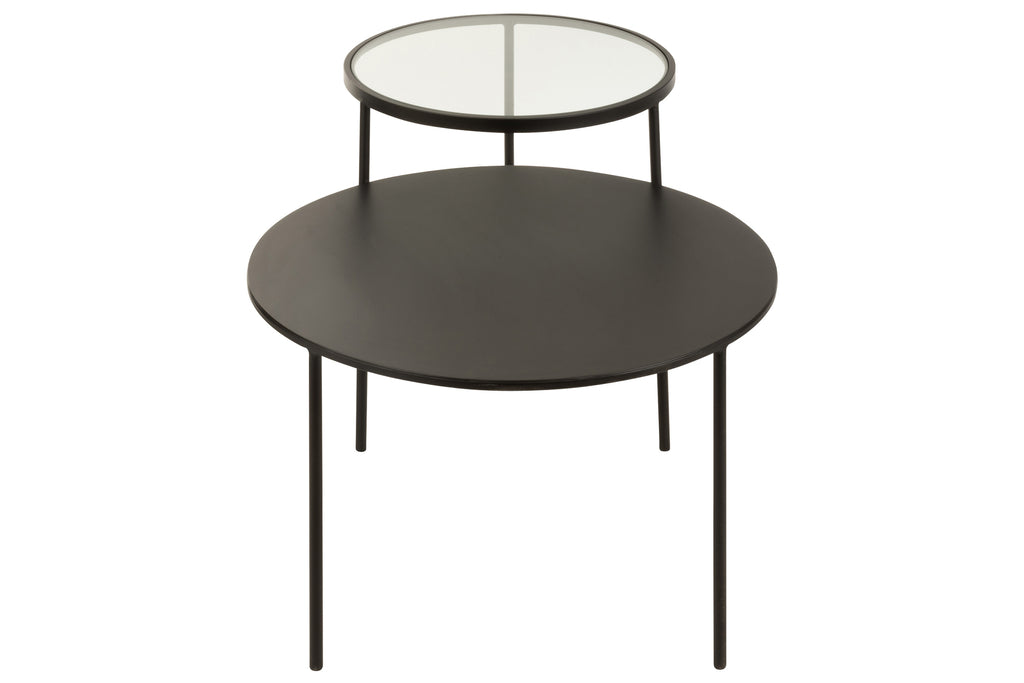 Bijzettafel 2 niveau metaal/glas zwart large-Bijzettafels-J-Line