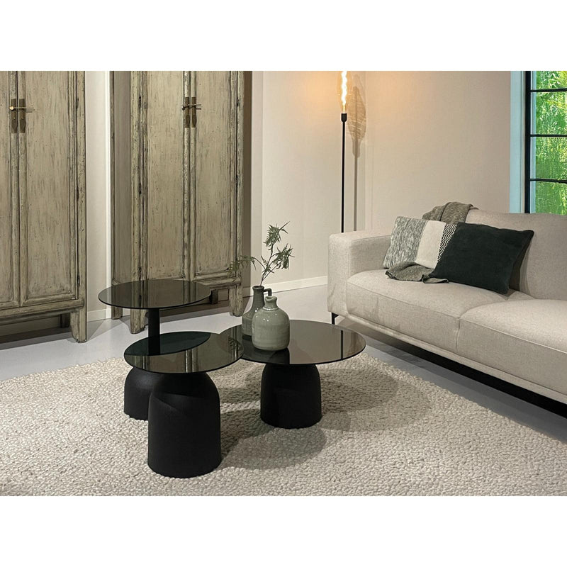 Bijzettafel Brix Bijzettafel Glas Zwart 70 cm 70x70x36 cm-Bijzettafels-Livingfurn