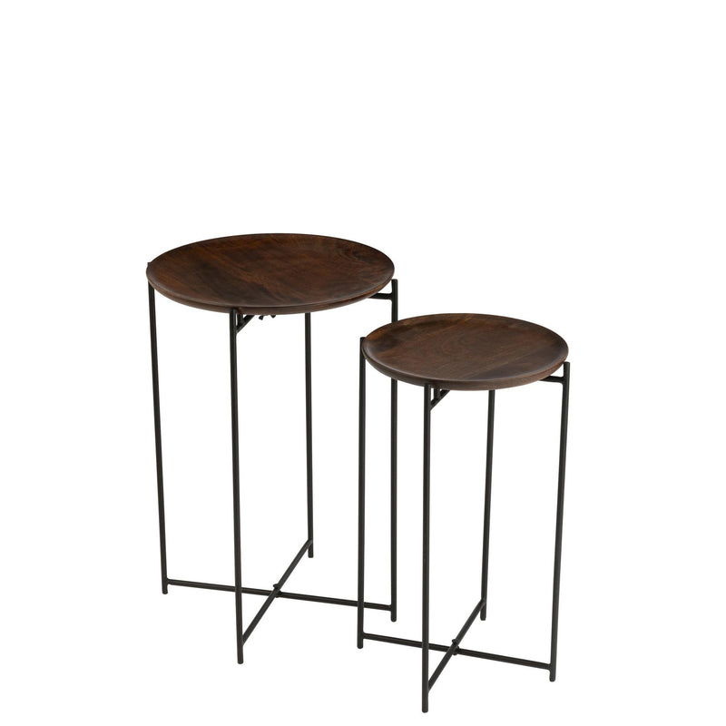 Bijzettafel Bruin Ijzer Rond 39 cm 39x39x56 cm-Bijzettafels-J-Line
