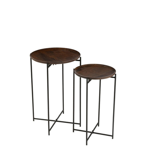 Bijzettafel Bruin Ijzer Rond 39 cm-Bijzettafels-J-Line