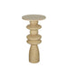 Ronde beige bijzettafel van mangohout en marmer met een decoratieve, gestapelde voet, 40 cm breed.