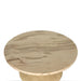 Ronde bijzettafel Callain van 40 cm met beige marmeren blad en mangohouten voet.