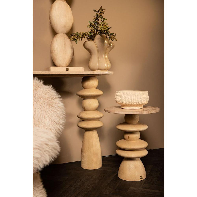 Bijzettafel Callain Mangohout Beige 45 cm-Bijzettafels-PTMD