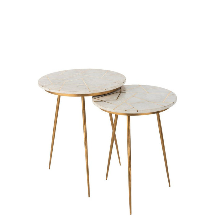 Bijzettafel Crème Marmer 41 cm-Bijzettafels-J-Line
