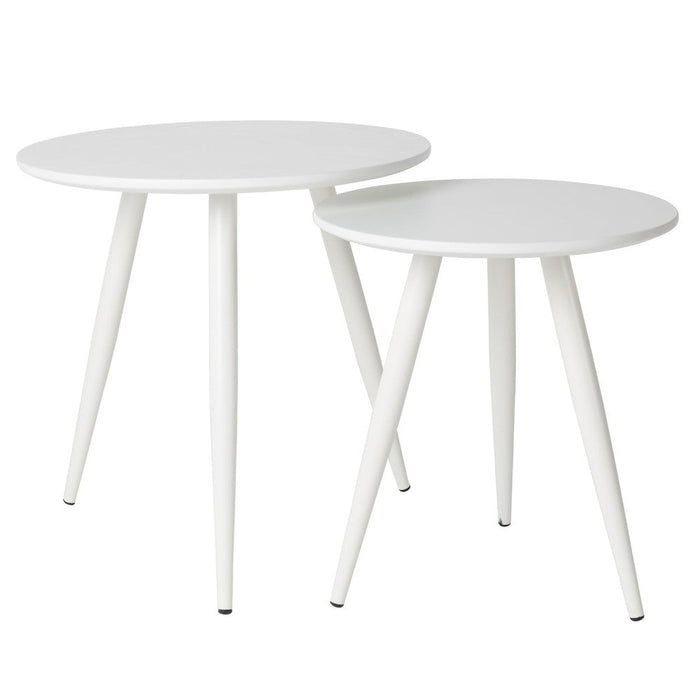 Bijzettafel Daven White Set van 2 Hout Wit Ø50x50 cm-Bijzettafels-Creating Home