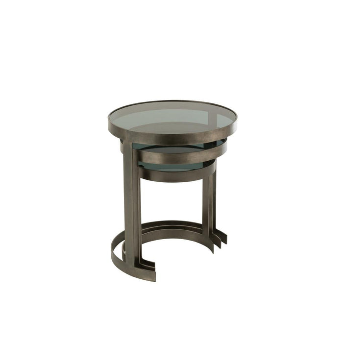 Bijzettafel Grijs Glas Rond 45 cm 45x45x54 cm-Bijzettafels-J-Line
