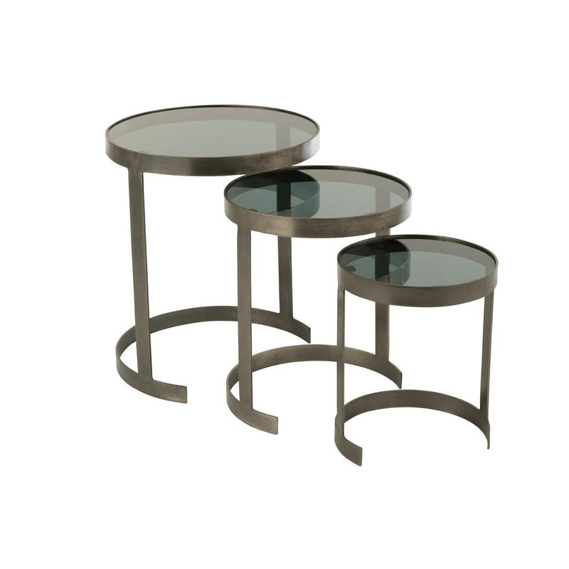 Bijzettafel Grijs Glas Rond 45 cm 45x45x54 cm-Bijzettafels-J-Line