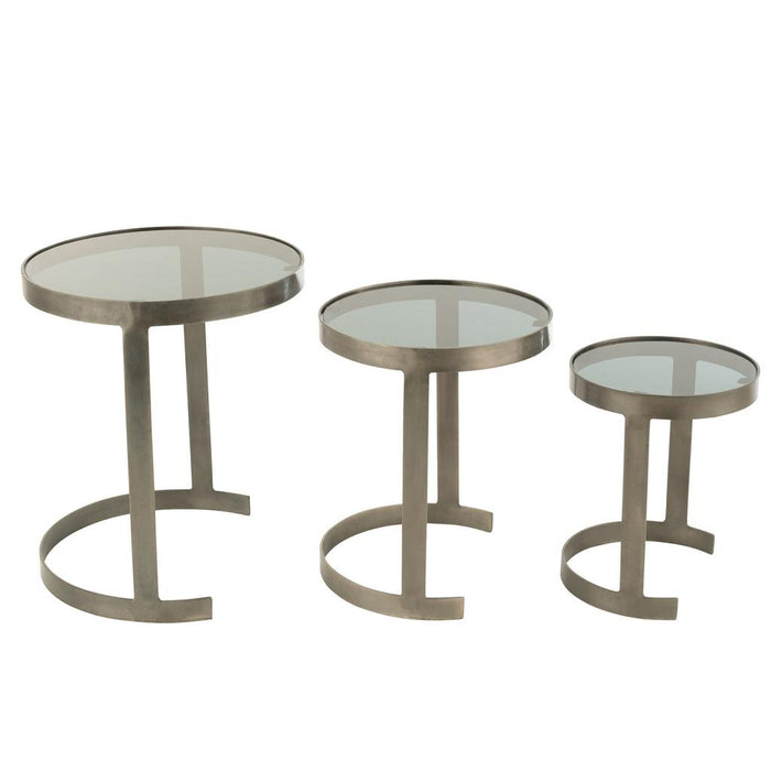 Bijzettafel Grijs Glas Rond 45 cm-Bijzettafels-J-Line