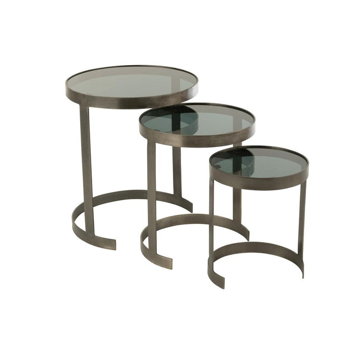 Bijzettafel Grijs Glas Rond 45 cm-Bijzettafels-J-Line