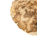 Rond tafelblad van beige versteend hout met natuurlijke houtnerf details, 35x30 cm.