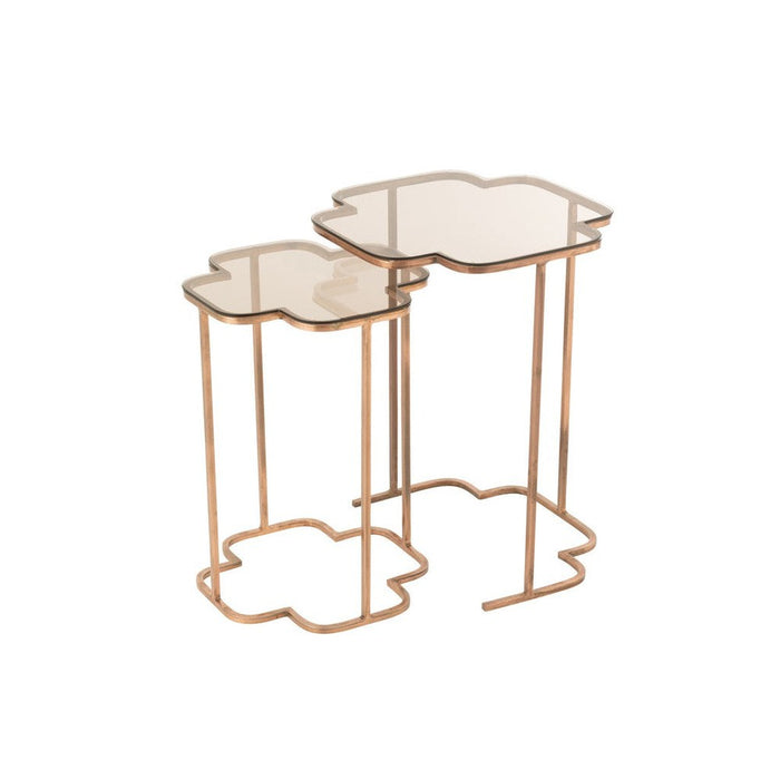 Bijzettafel Koper Glas 46 cm 46x46x61 cm-Bijzettafels-J-Line