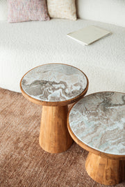 Bijzettafel Mees Marble Naturel Ø40x50 cm-Bijzettafels-Creating Home