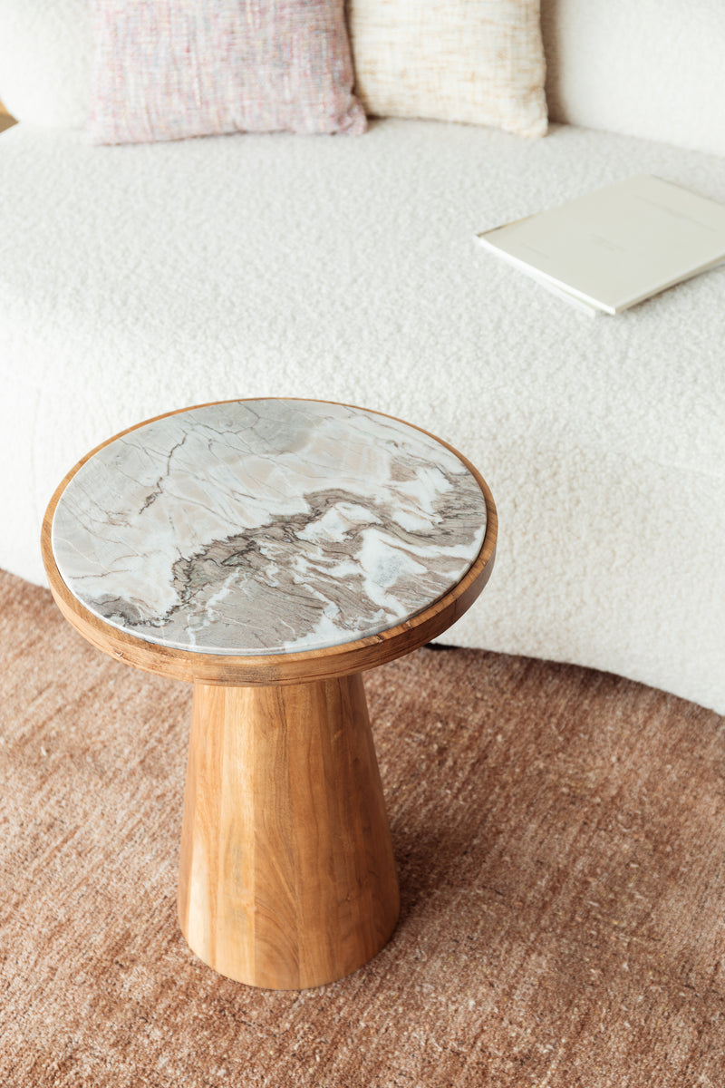 Bijzettafel Mees Marble Naturel Ø40x50 cm-Bijzettafels-Creating Home