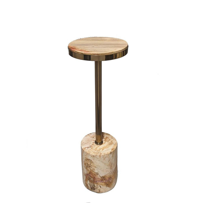 Bijzettafel Mody Naturel Petrified Hout Sidetable On Rnd-Bijzettafels-PTMD
