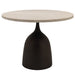 Beige natuurstenen bijzettafel Patras van 60 cm met een rond marmeren blad en een zwarte, kegelvormige voet.