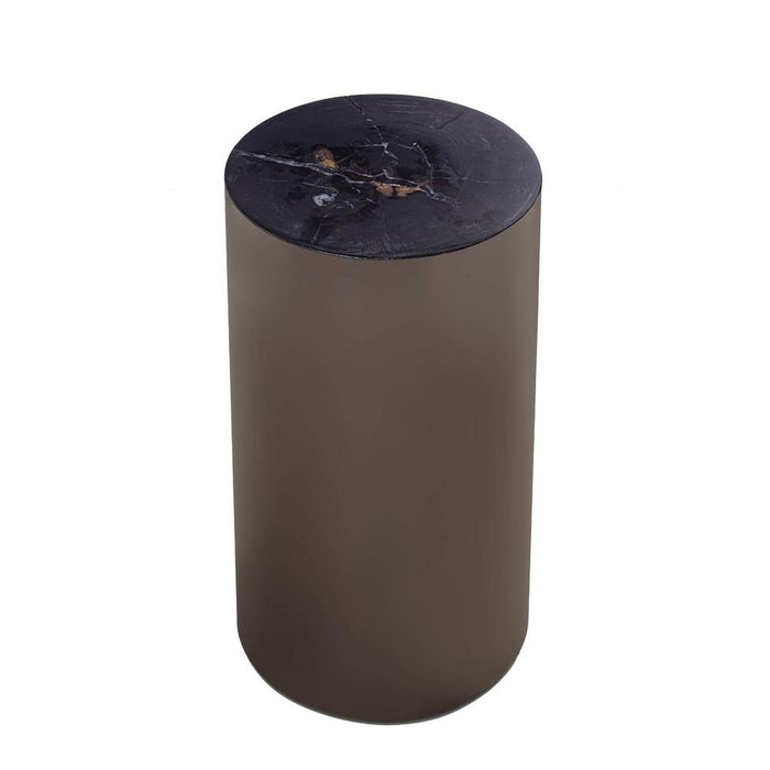 Bijzettafel Rillix Zwart Petrified Hout Sidetable Nickel Rond-Bijzettafels-PTMD