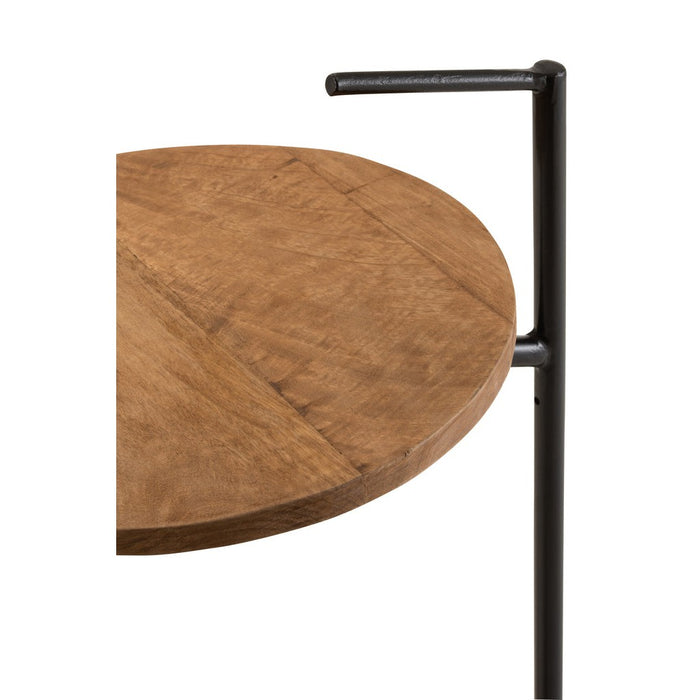 Bijzettafel Zwart Mangohout hout Rond 42 cm-Bijzettafels-J-Line