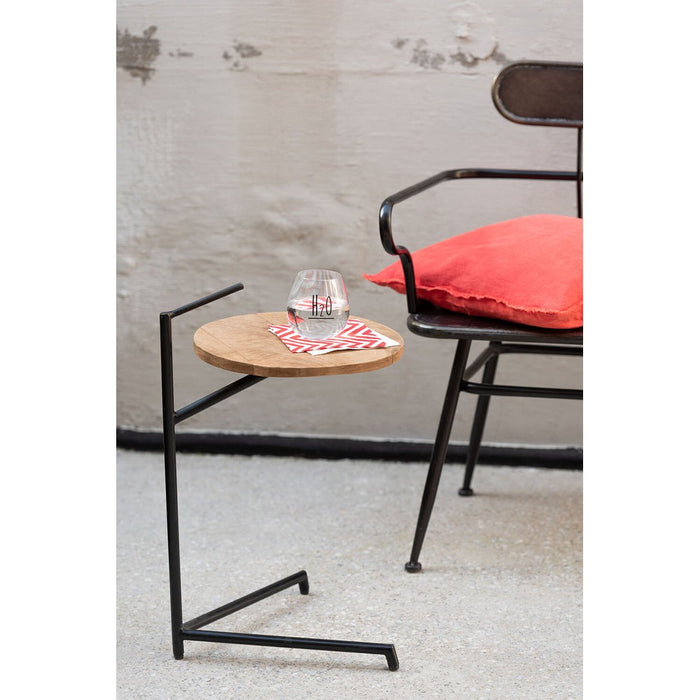 Bijzettafel Zwart Mangohout hout Rond 42 cm-Bijzettafels-J-Line